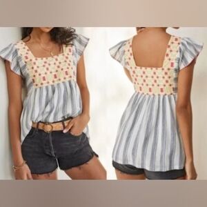*NWT* Striped Ruffle Sleeve Top